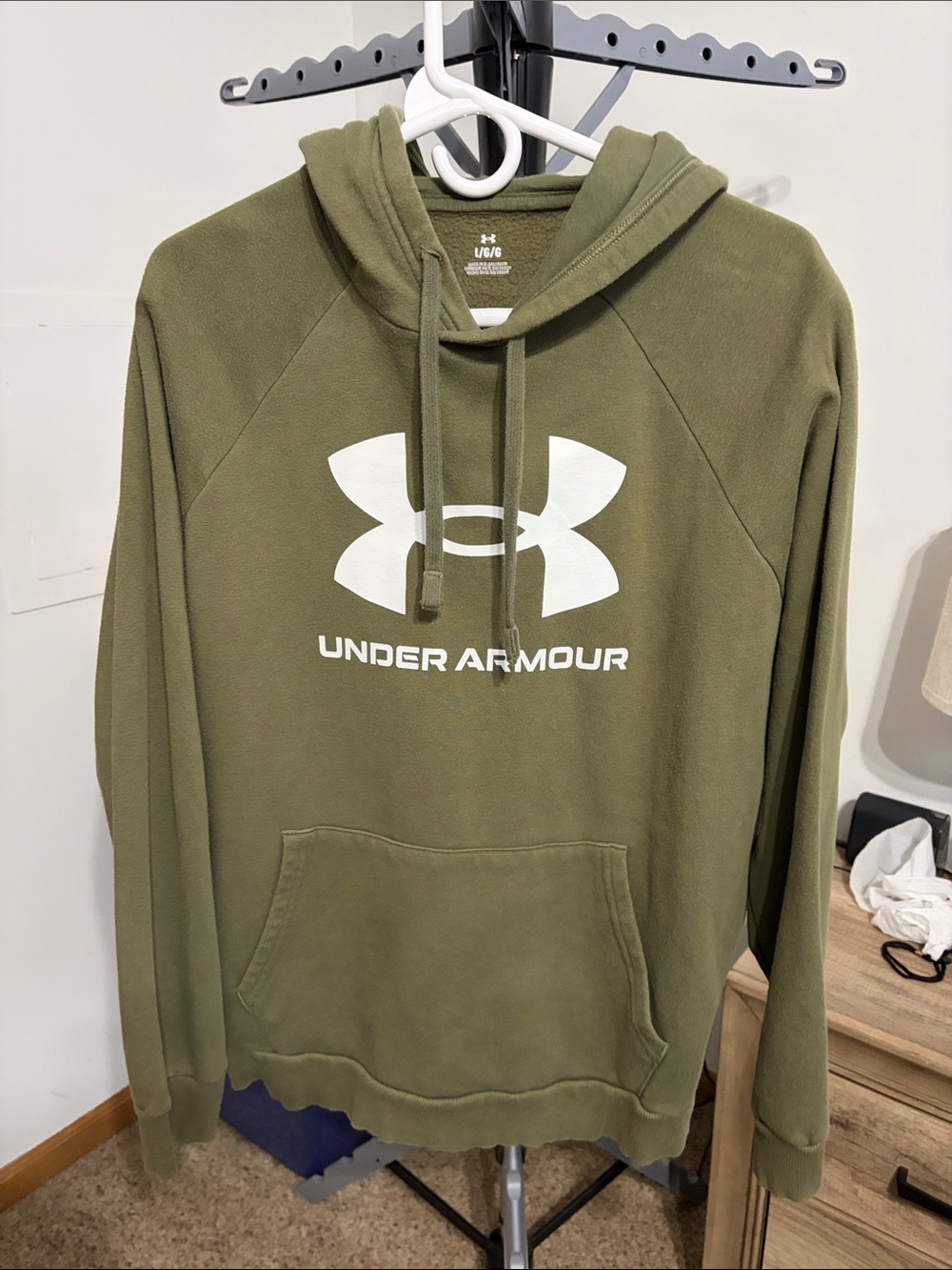 Under Armour Olive Green Pullover Hoodie with White Logo